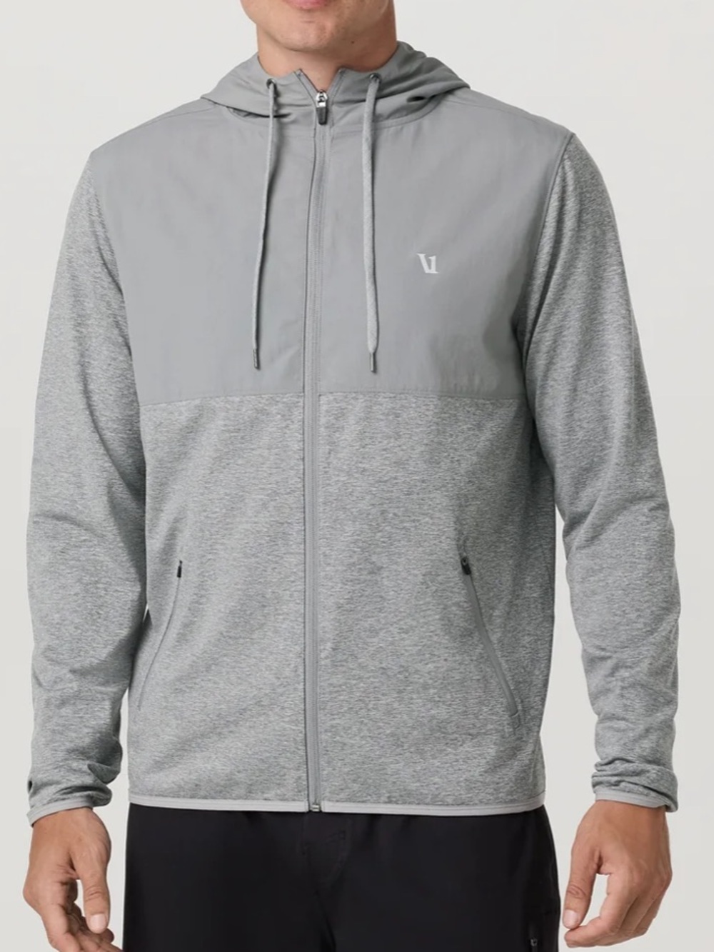 Vuori Men’s Large Sunday Element Light Gray Heather Hooded Zip Jacket